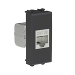 Компьютерная розетка RJ-45 без шторки модульная, кат.5е экранированная, "Avanti", "Черный матовый", 1 модуль