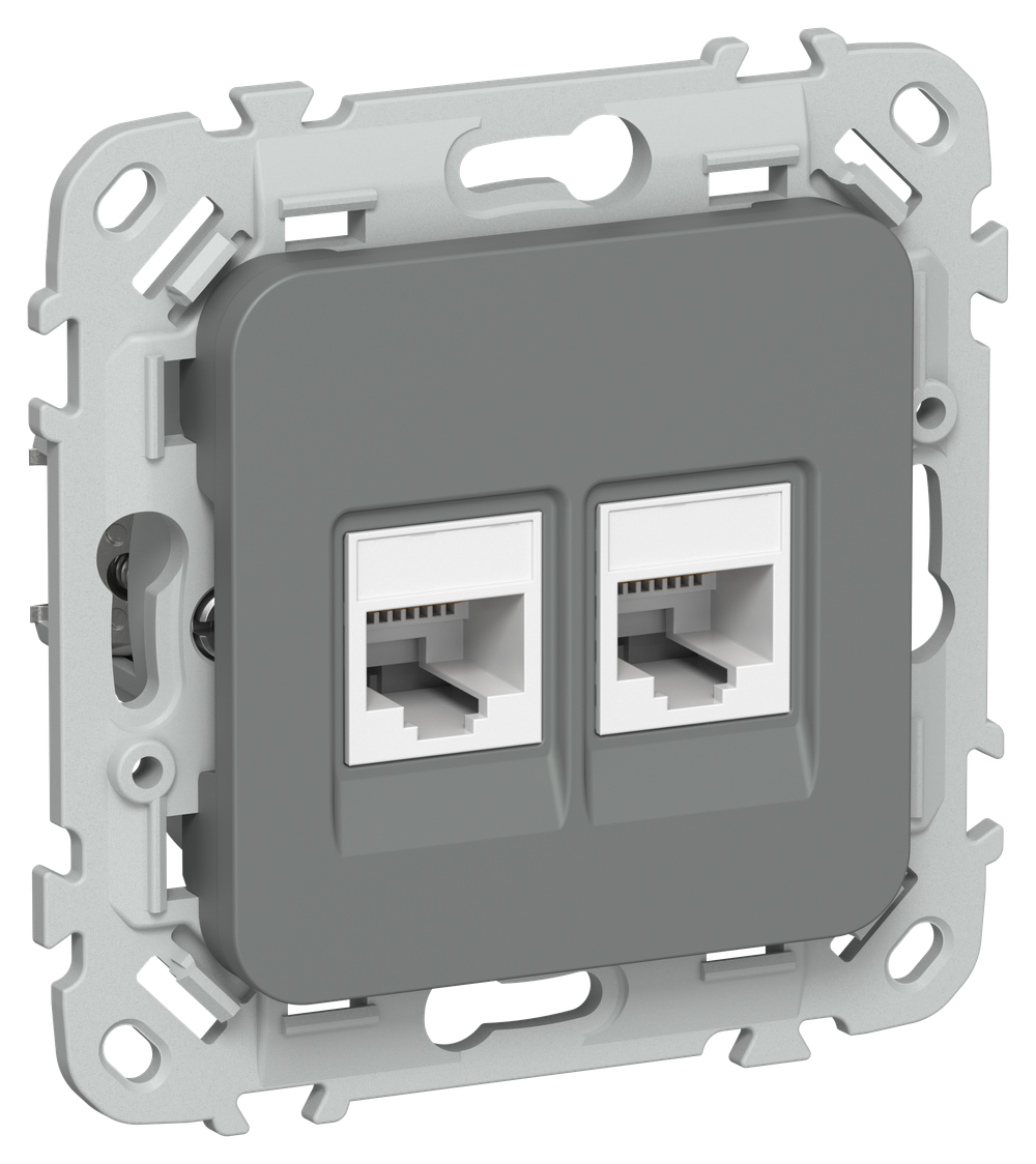 FLITE Розетка 2-местная RJ45/RJ11 категория 5Е/3 UTP РКТ5е/3-2-0-ФлМА мокрый асфальт IEK