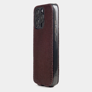 Чехол для iPhone 16 Pro Max кожаный, ящерица бордового цвета