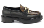 LOUIS VUITTON Academy Loafers "Black With Brown Monogram And Gold Plate" Women"s