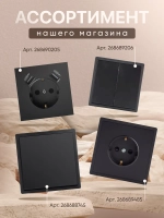 Розетка внутренняя двойная с заземлением черная комплект