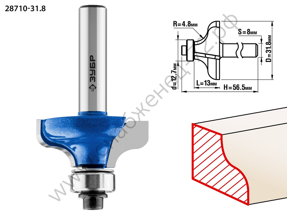 ЗУБР 31,8x14мм, радиус 4.8мм, фреза кромочная калевочная №8