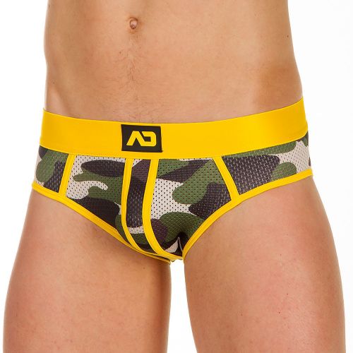 Трусы мужские брифы-джоки камуфляжные с желтой резинкой ADDICTED