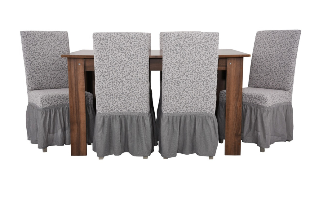 Чехол на стул с оборкой Жаккард, цвет Кремовый, Набор 6 шт.