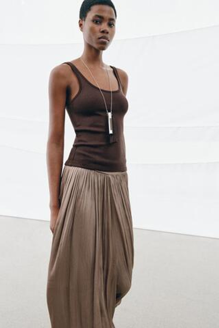 ZARA МАЙКА НА БРЕТЕЛЯХ, КОРИЧНЕВЫЙ