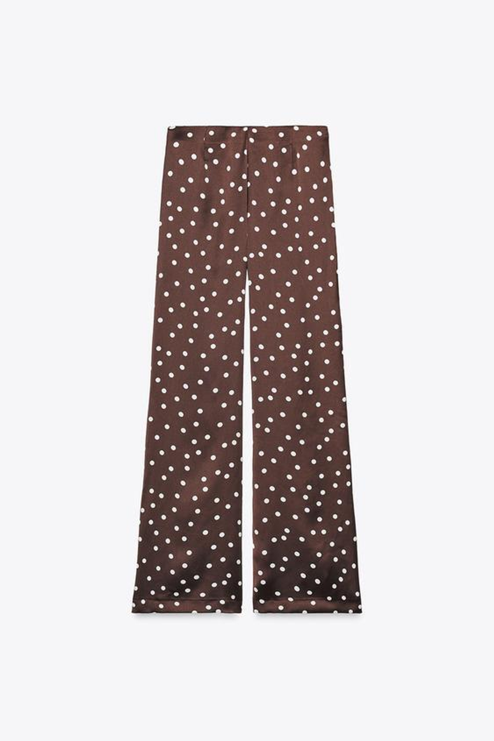 ZARA АТЛАСНЫЕ БРЮКИ С ВЫСОКОЙ ПОСАДКОЙ, КОРИЧНЕВЫЙ/ЭКРЮ