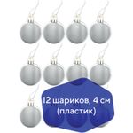 Шары елочные ЗОЛОТАЯ СКАЗКА, НАБОР 12 шт., пластик, 4 см, СЕРЕБРИСТЫЕ, глянец, подвес, 591125