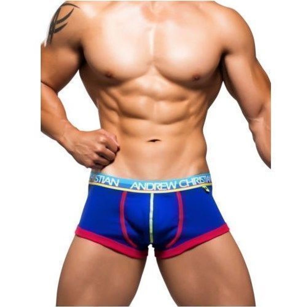 Мужские трусы боксеры синие Andrew Christian 9653 Werkin Boxer Show it  AC9653