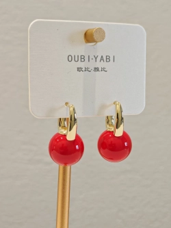 Серьги Oubi Yabi «Алая жемчужина» Gold 14K