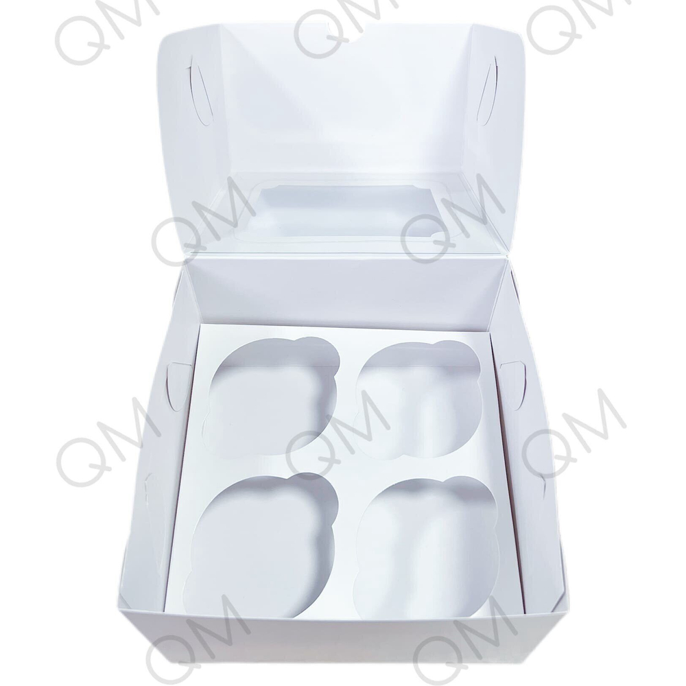 Коробка под капкейки с окошком 160*160*100 мм (4) (белая) целлюлозный картон с односторонним мелованным покрытием, премиум