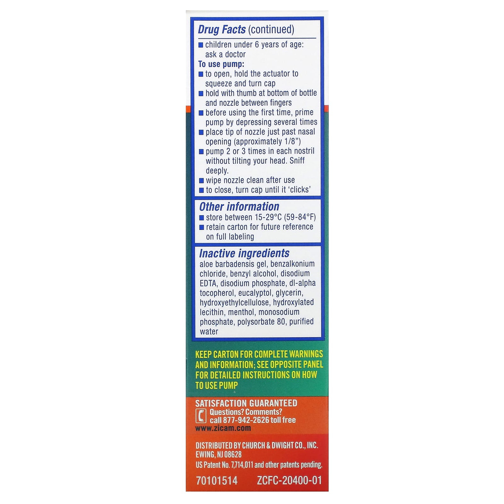 Zicam, Intense Sinus Relief, жидкий спрей для носа без капель, с охлаждающим ментолом и эвкалиптом, 15 мл (0,5 жидк. унц.)