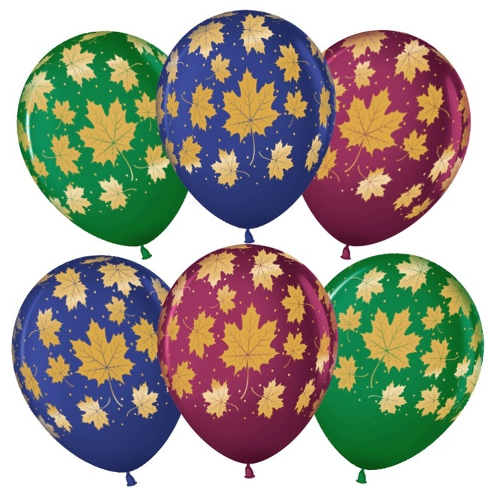 Воздушные шары Волна Веселья с рисунком Золотые листья, 25 шт. размер 12" #711476