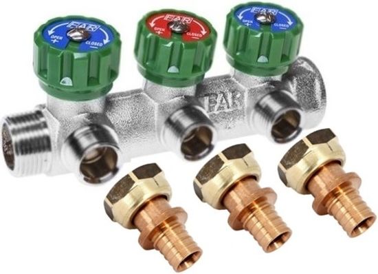 Коллектор FAR 3/4"x1/2"-3 выхода «плоское уплотнение» + Переходник Rehau 16-G 1/2" MX (3 шт.)