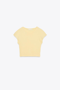 ZARA УКОРОЧЕННАЯ ФУТБОЛКА ИЗ ХЛОПКА И МОДАЛА, ЖЕЛТЫЙ