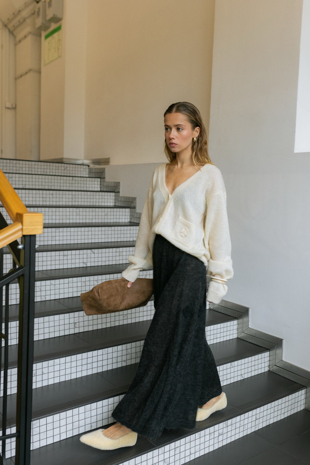 Серая юбка из мохера