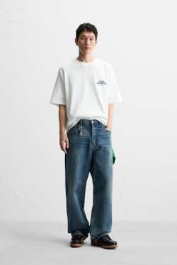 ZARA ФУТБОЛКА С КОНТРАСТНЫМ ПРИНТОМ, БЕЛЫЙ