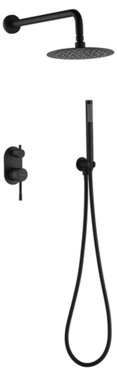 Смеситель встроенный + верхний+ ручной душ, Uno. Черный