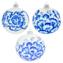 GAEM Украшение новогоднее Шар "Гжель Белая", D10см, L10 W10 H10 см, 3в.