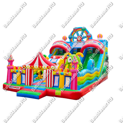 Коммерческий надувной батут "Парк развлечений 2" 12*7*7 м без фигуры клоуна