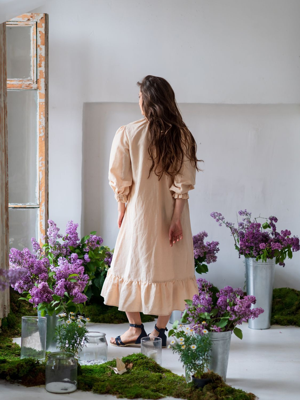 Льняное бохо платье (бежевый)