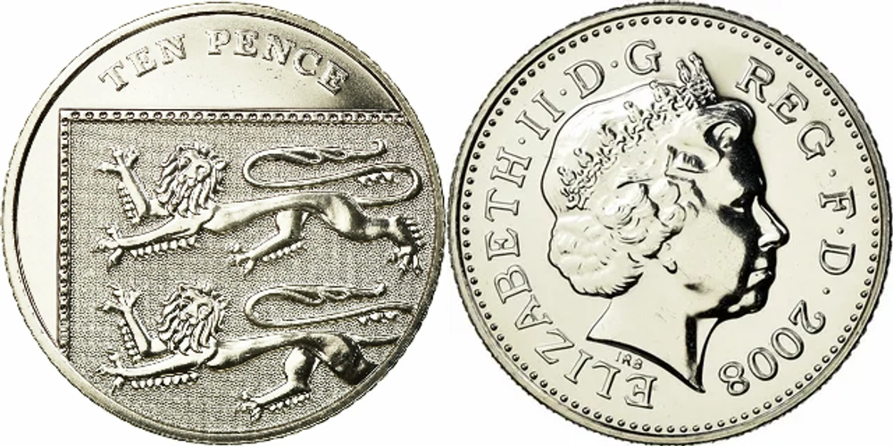 Великобритания 10 пенсов, 2008 Королева Елизавета II XF