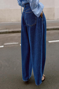 ZARA ДЖИНСЫ Z1975 СВОБОДНОГО КРОЯ С ВЫСОКОЙ ПОСАДКОЙ И КРЮЧКАМИ, ВЫЦВЕТШИЙ СИНИЙ