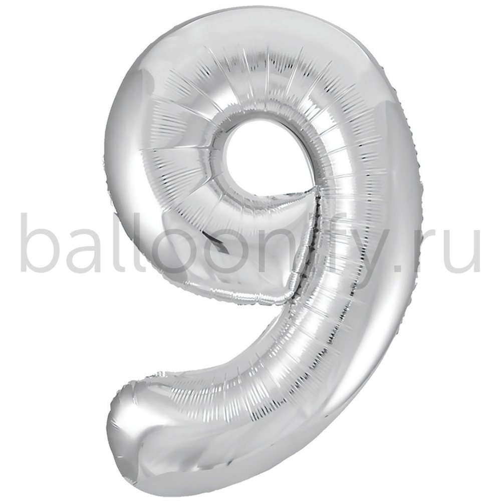 Шар ЦИФРА 9 Металлик Silver 40" 102 см