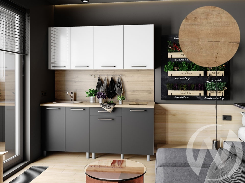 Кухня Ребекка 1.8м (корпус белый/белый; графит) 38мм дуб бунратти