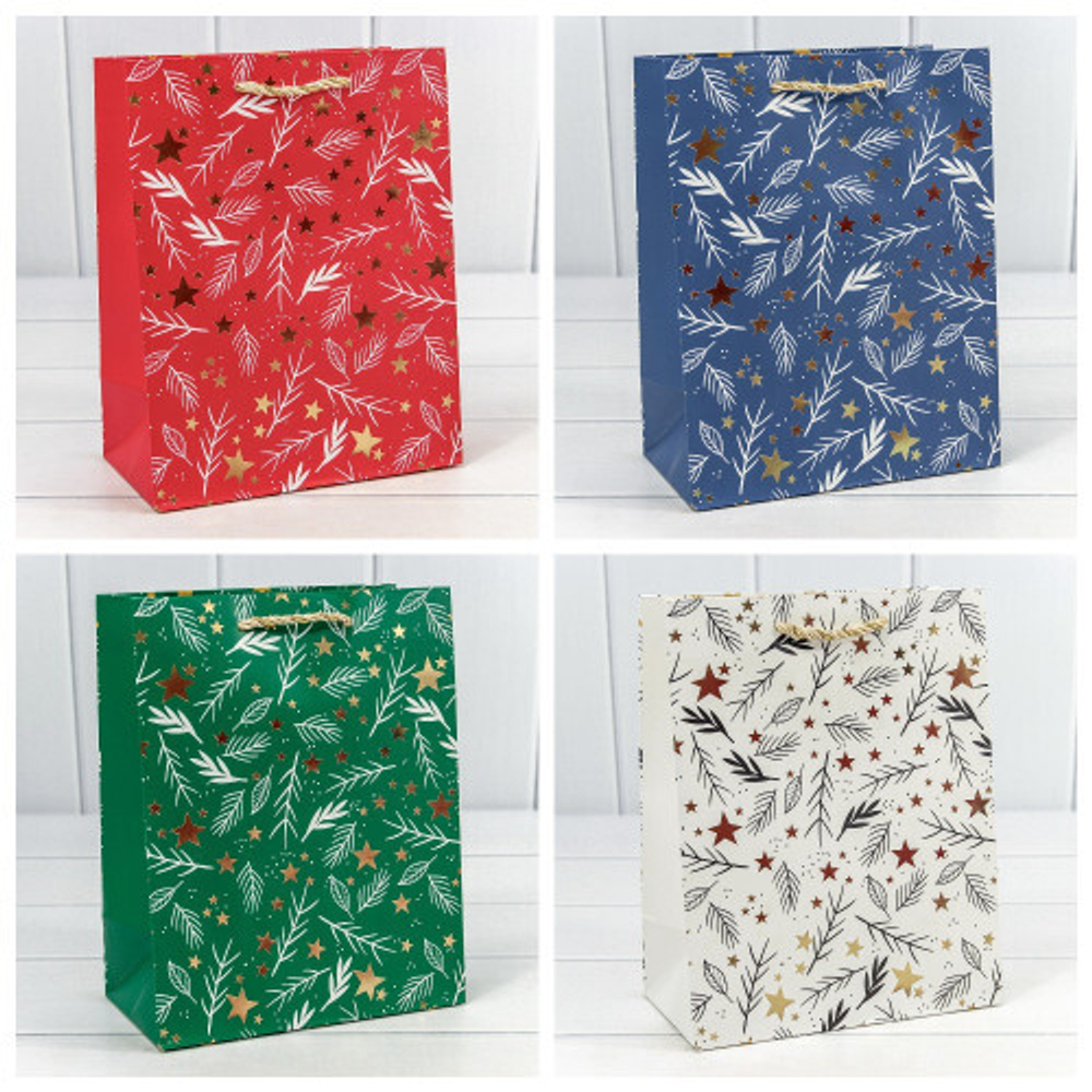 Пакет подарочный 18 х 23 х 10 см Набор 4 шт "Новый год" с тиснением (Микс)