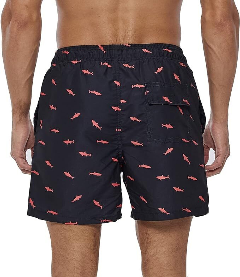 Черные пляжные шорты с акулами (Размер: L) (Цвет: черный)