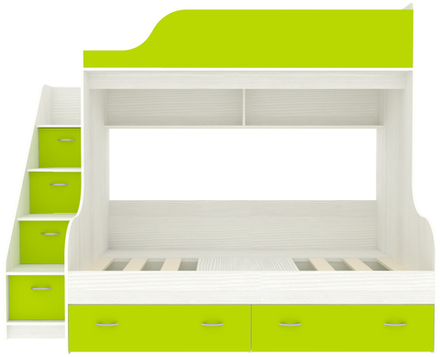 Двухъярусная кровать КарИВи Дуэт-15 с лестницей Комод КарИВиом Белое Дерево Лайм