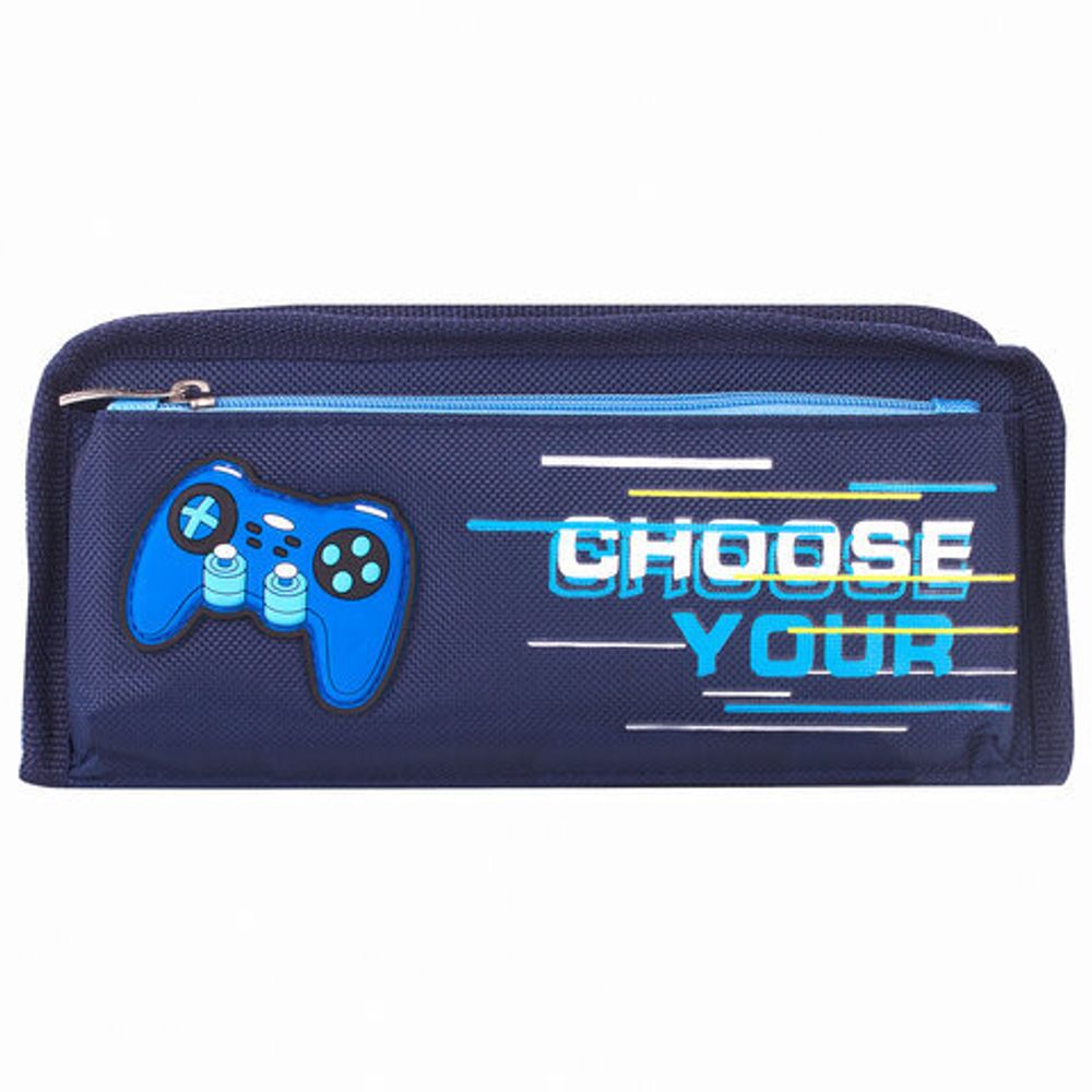 Пенал ЮНЛАНДИЯ, 2 отделения, полиэстер, "Joystick", синий, 21х6х9 см, 270274