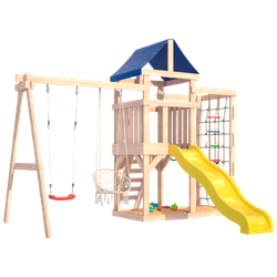 Детская площадка неокрашенная Fun Land с сеткой стенкой и плетенным креслом
