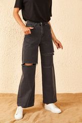 Qadın üçün kəsikli cins şalvar 10701008