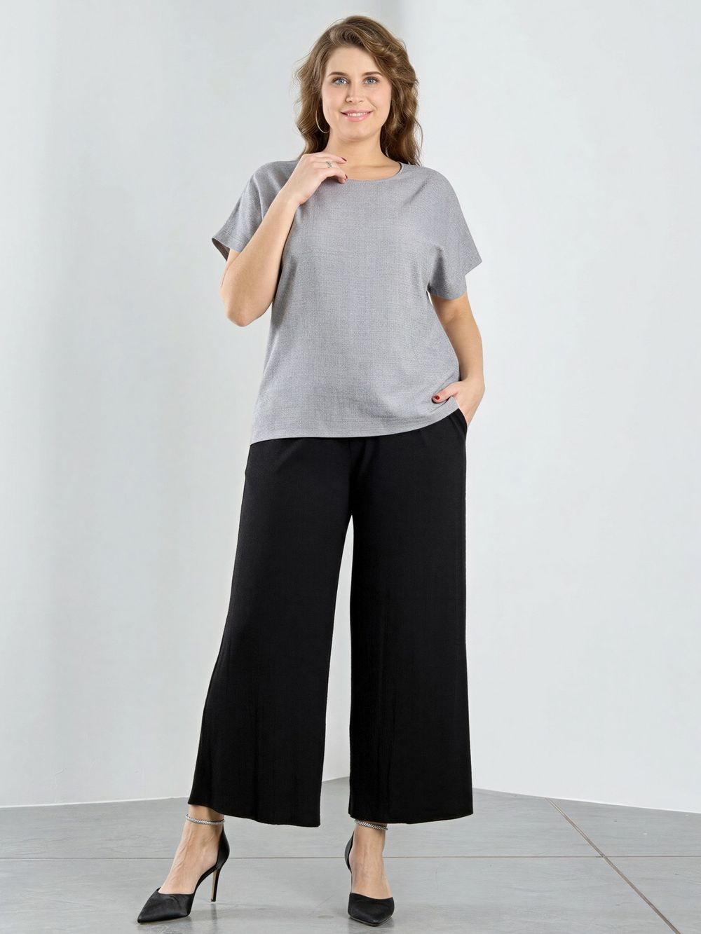 Блузка Женский каприз-3 Виотекс СЕРЫЙ (Акция)