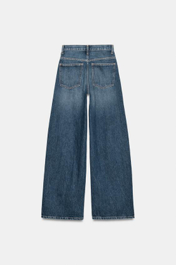 ZARA ДЖИНСЫ TRF WIDE LEG С ПЕРЕКРЕСТНЫМ ПОЯСОМ И ВЫСОКОЙ ПОСАДКОЙ, МОРСКОЙ СИНИЙ