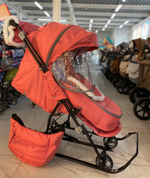 Коляска комбинированная (санки - коляска) «Наши детки» 6 в джинсовом стиле красный (арт. НДТ6/4)