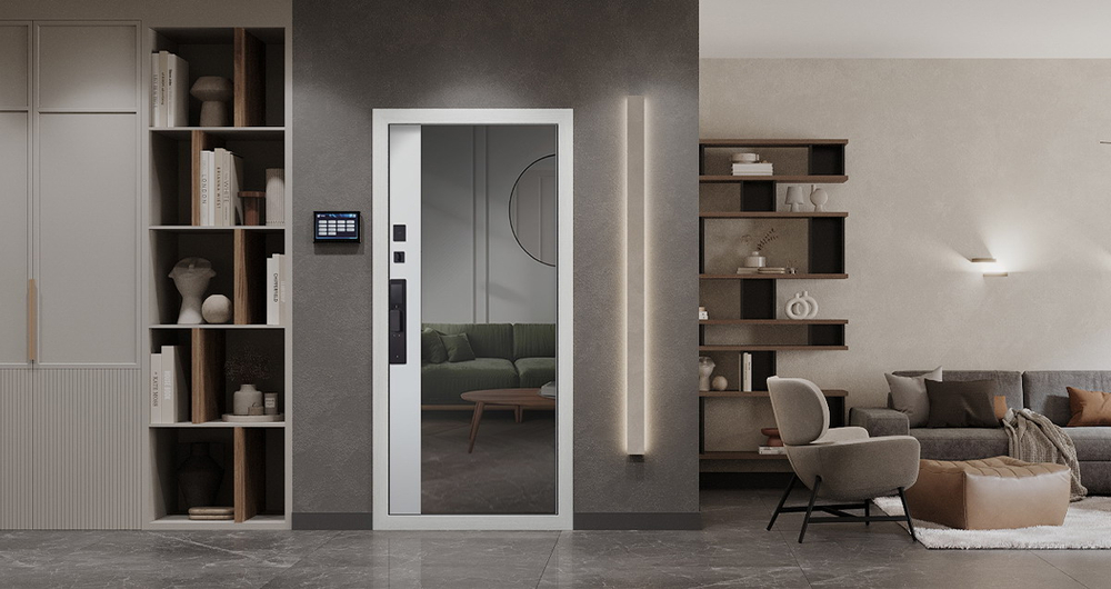 Стальная дверь "Ferrum" с зеркалом (биометрический замок). Заказная модель.