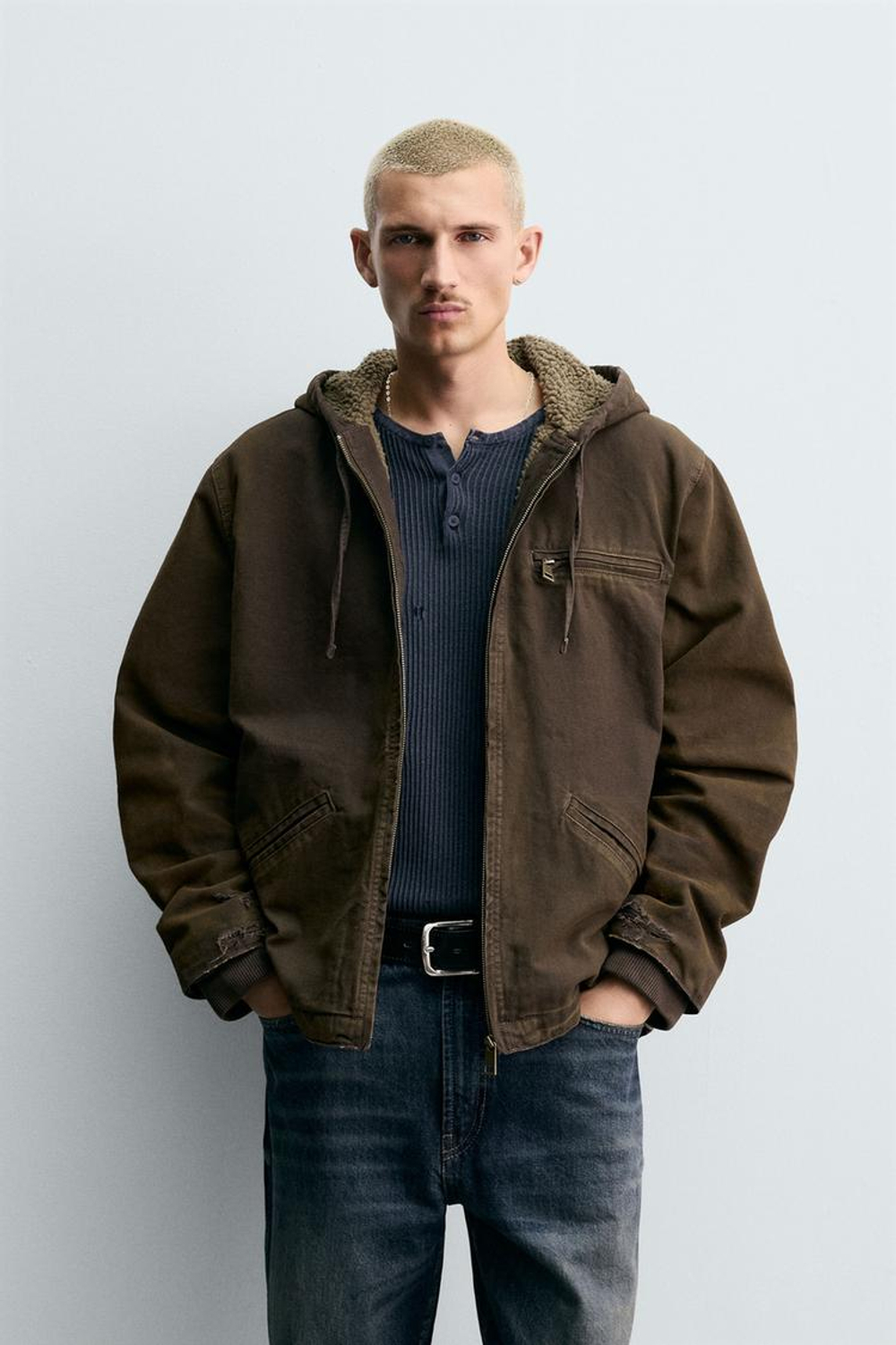 ZARA КУРТКА С ЭФФЕКТОМ ВИНТАЖНОЙ ПОТЕРТОСТИ, КОРИЧНЕВЫЙ