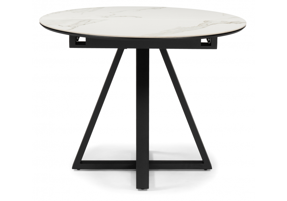 Керамический стол Woodville Нельсон 100(140)х100х76 alpine white, черный, ножки черные