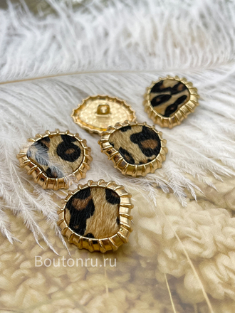 Пуговицы леопардовые пушистые в золотистом обрамлении