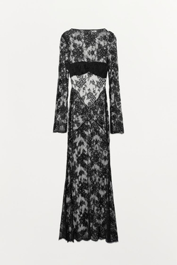 ZARA ДЛИННОЕ КРУЖЕВНОЕ ПЛАТЬЕ С ВЫРЕЗОМ НА СПИНЕ, ЧЕРНЫЙ