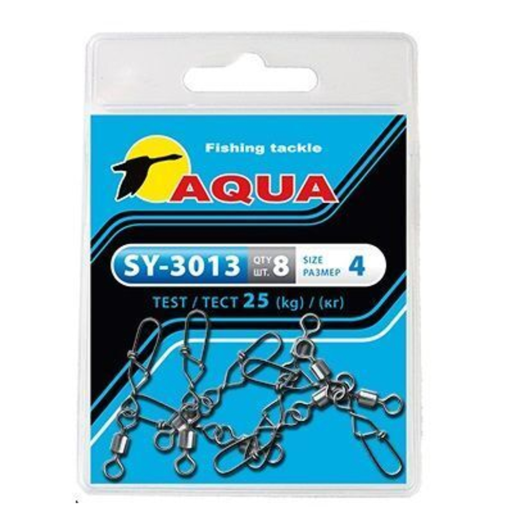 Карабин с вертлюгом для рыбалки AQUA SY-3013 №04 (упк. 8 шт.)