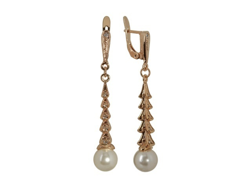 "Ликаса" серьги в золотом покрытии из коллекции "Жемчужная рапсодия" от Jenavi с английским замком