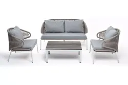 "Милан" лаунж-зона 4-местная плетеная из роупа (веревки), каркас алюминиевый светло-серый, роуп серый меланж