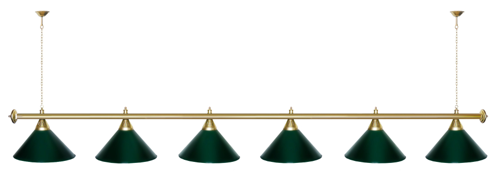 Лампа STARTBILLIARDS 6 пл. (плафоны зеленые,штанга золотая,фурнитура золото)