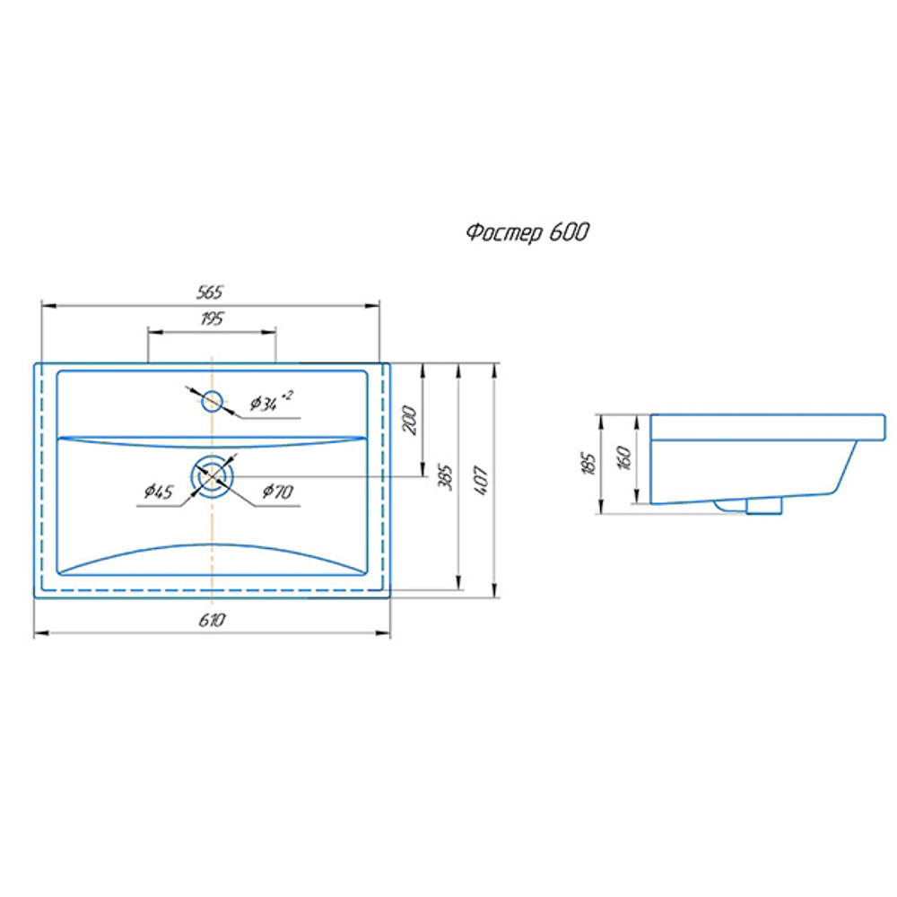 Раковина накладная "Фостер-60" белый (Kirovit)