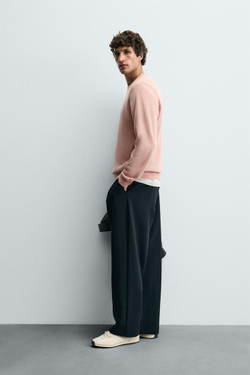 ZARA СВИТЕР ИЗ ШЕРСТИ И КАШЕМИРА, ПУДРОВО-РОЗОВЫЙ