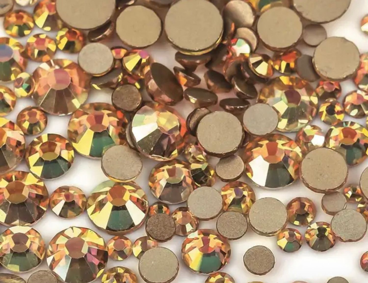 Стеклянные стразы  (размер микс) 1140шт, цвет  темное золото