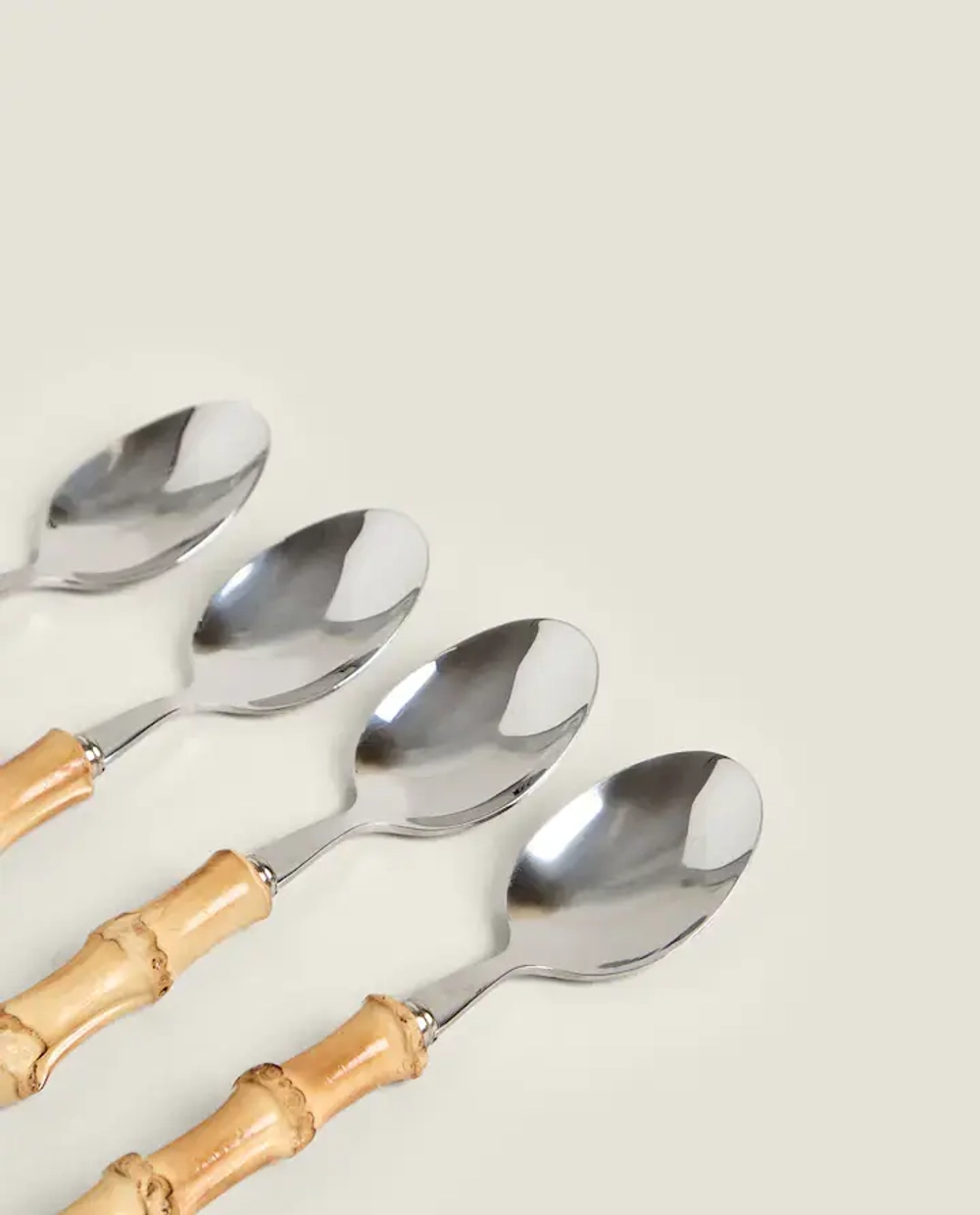 ZARA HOME НАБОР ДЕСЕРТНЫХ ЛОЖЕК С БАМБУКОВОЙ РУЧКОЙ (НАБОР ИЗ 4 ПРЕДМЕТОВ), КОРИЧНЕВЫЙ